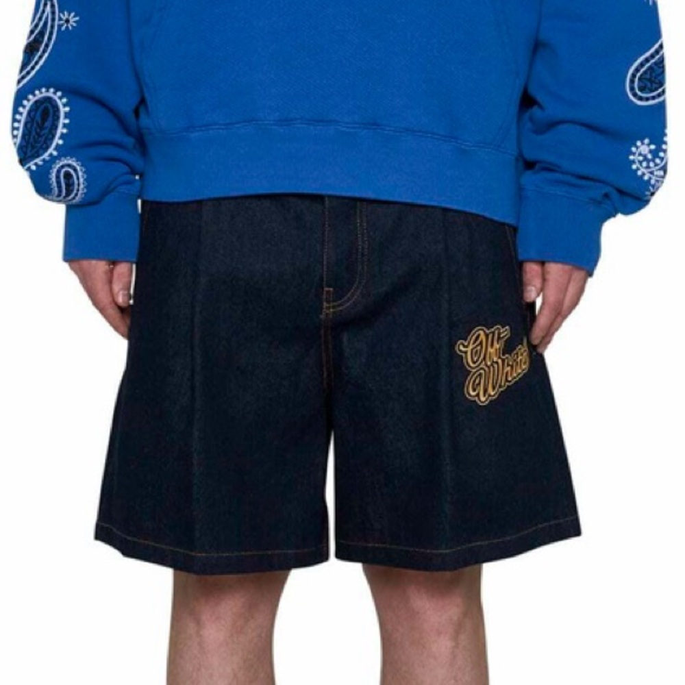 Off-White Black Denim Logo Embroidered Men’s Shorts Size 34